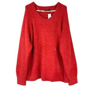 Lane Bryant Red Metallic Fuzzy Sweater 22/24 Pullover Scoop Neck Long Slv Raglan